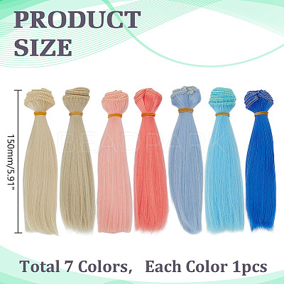 7Pcs 7 Colors Plastic Long Straight Hairstyle Doll Wig Hair DOLL-ME0001-06B-1