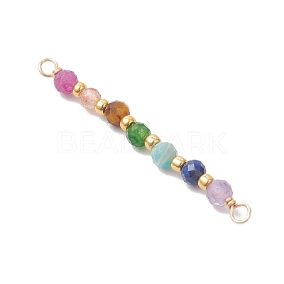 Chakra Natural TaiWan Jade & Amethyst & Lapis Lazuli & Amazonite & Tiger Eye & Sunstone & Ruby Faceted Round Beaded Connector Charms PALLOY-JF04565-02-1