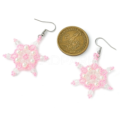 Christmas Snowflake Glass Seed Braided Dangle Earrings EJEW-MZ00236-03-1
