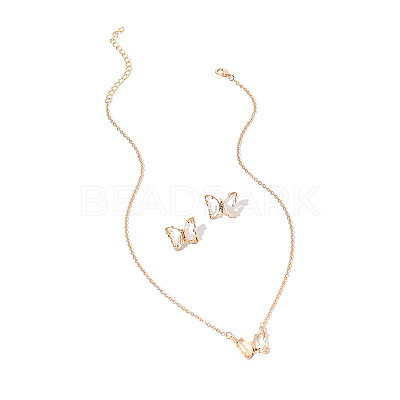 Butterfly Acrylic Rhinestone with Iron Pendant Necklaces & Stud Earrings Sets for Women WGFFCAF-04-1