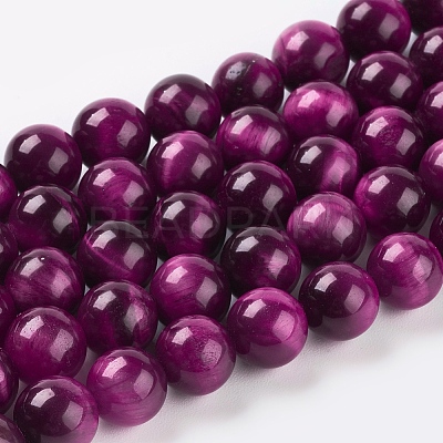 Natural Magenta Tiger Eye Beads Strands G-C076-8mm-1C-1