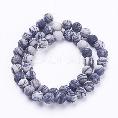 Natural Black Silk Stone/Netstone Beads Strands G-F520-57-10mm-1