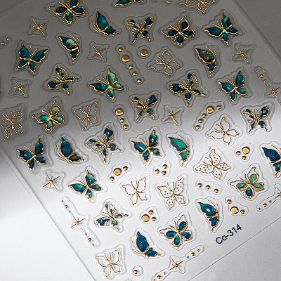 6 Sheets 2 Styles Butterfly Pattern PET Plastic Nail Art Stickers DIY-HS0002-06-1
