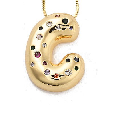 Brass Micro Pave Cubic Zirconia Letter Pendant Necklaces LS-KK-Z069-01G-C-1