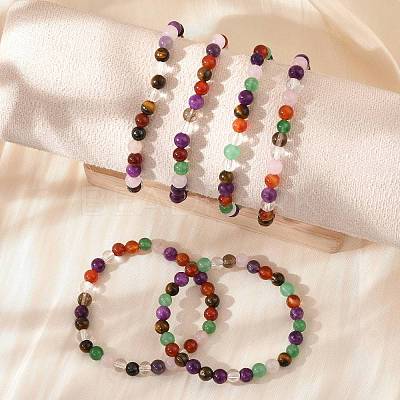 Natural Mixed Wealth Stone Beaded Stretch Bracelets BJEW-D446-B-39-1