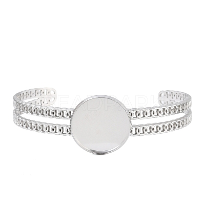 304 Stainless Steel Blank Cuff Bangle Bases with Flat Round Tray SA-CBA82C8-05C-P-1