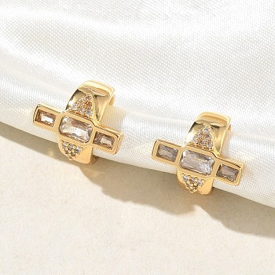 C-Shaped with Rectangle Brass Micro Pave Clear Cubic Zirconia Cuff Earrings EJEW-L316-01G-06-1