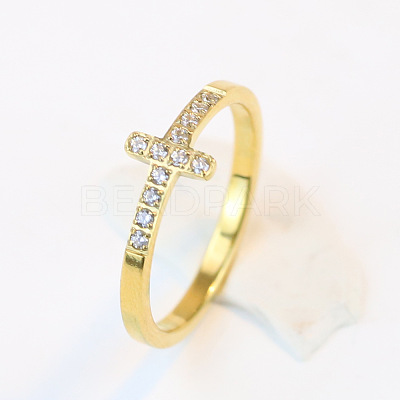 Cross Stainless Steel Micro Pave Clear Cubic Zirconia Finger Rings for Women FS-WG88B59-04-1