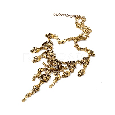 Alloy Skull Bib Necklace NJEW-L175-01AG-1