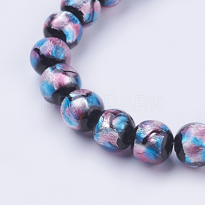 Handmade Silver Foil Glass Lampwork Beads Strands FOIL-J011-10mm-05-1