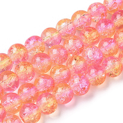 Two-Tone Crackle Baking Paint Transparent Glass Beads Strands CCG-T004-8mm-07-1