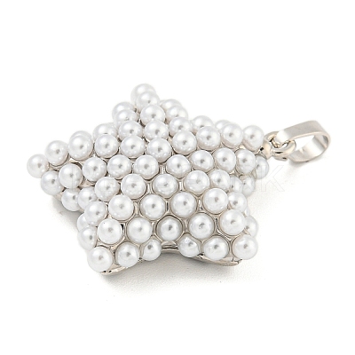 Rack Plating Brass & ABS Plastic Imitation Pearl Pendants KK-N255-03C-P-RS-1