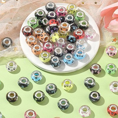 100Pcs Large Hole Dog Paw Prints Pattern Resin European Beads OPDL-YW0001-06-1