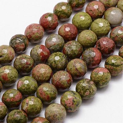 Natural Unakite Beads Strands G-D840-45-8mm-1