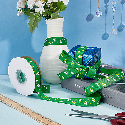 Saint Patrick's Day Polyester Shamrock Printed Grosgrain Ribbons SRIB-WH0011-304A-1