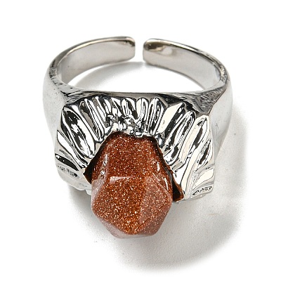 Hexagonal Prism Synthetic Goldstone Open Cuff Rings RJEW-B106-01P-05-1