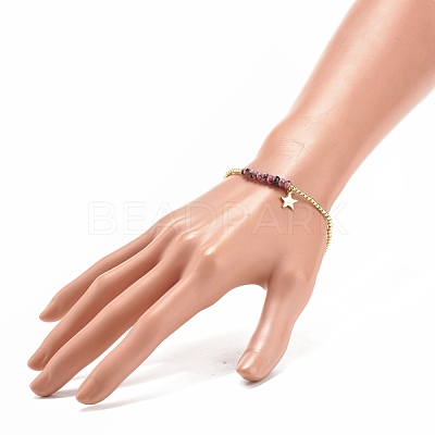 Natural Malaysia Jade(Dyed) Round Beaded Stretch Bracelet with 304 Stainless Steel Star Charms BJEW-JB08059-01-1