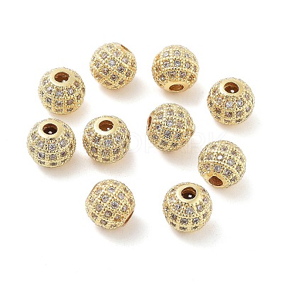Round Brass Micro Pave Cubic Zirconia Beads ZIRC-N016-01G-8mm-1