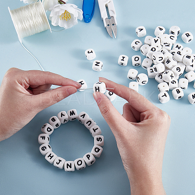 20Pcs White Cube Letter Silicone Beads 12x12x12mm Square Dice Alphabet Beads with 2mm Hole Spacer Loose Letter Beads for Bracelet Necklace Jewelry Making JX432W-1