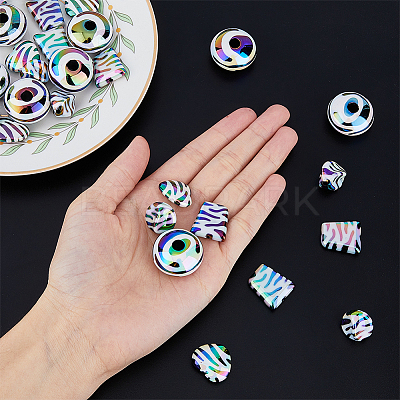 40Pcs 4 Style UV Plating Opaque Acrylic Beads SACR-DC0001-07-1