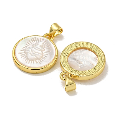 Rack Plating Brass Pave Natural White Shell Pendants KK-U025-11G-01-1