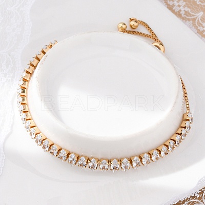 Brass Pave Clear Cubic Zirconia Horse Eye Box Chain Slider Bracelets BJEW-YWC0002-06B-G-1