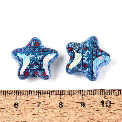 Christmas UV Plating Printed Opaque Acrylic Beads MACR-N018-06D-1