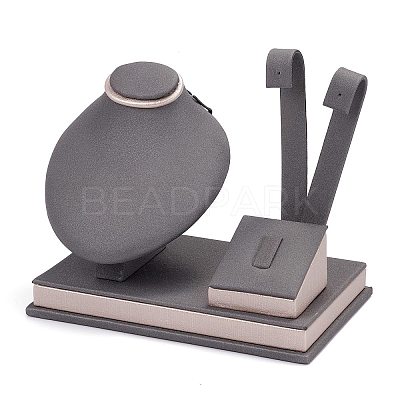 Wooden Clovered with PU Leather Jewelry Displays ODIS-F005-02E-1