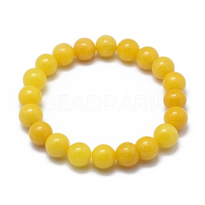 Natural Yellow Jade Bead Stretch Bracelets BJEW-K212-C-038-1