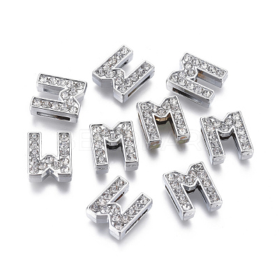 Alloy Initial Slide Charms with Grade A Rhinestones ALRI-R032-M-FF-1