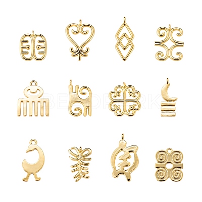 12Pcs 12 Style Brass Pendants KK-LS0001-28G-1