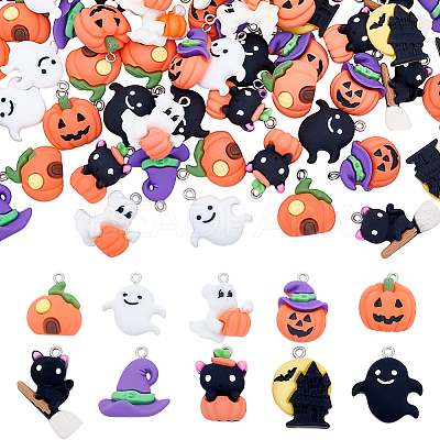 80Pcs 8 Styles Halloween Theme Opaque Resin Pendants RESI-UN0001-10-1