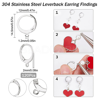 120Pcs 304 Stainless Steel Leverback Earring Findings STAS-SC0006-28P-1