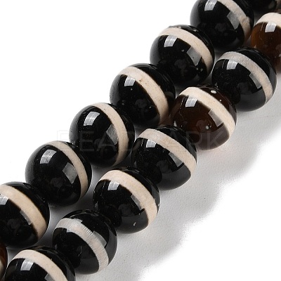 Natural Tibetan Striped Pattern dZi Agate Beads Strands G-B084-A04-01-1
