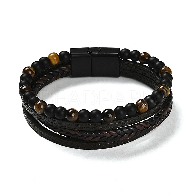 Natural Tiger Eye & Glass Round Beaded Bracelets BJEW-G732-01B-1