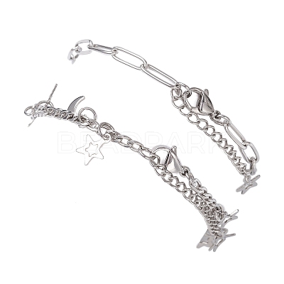 304 Stainless Steel Paperclip & Figaro Chain Bracelets for Women BJEW-JB12445-02-1