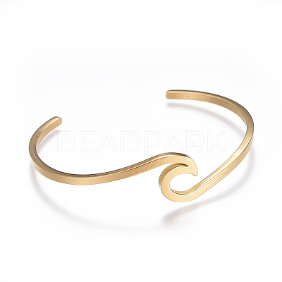 Ion Plating(IP) 304 Stainless Steel Cuff Bangles LS-BJEW-G611-01G-1