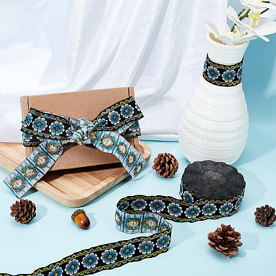 Polyester Ethnic Style Flower Embroidery Lace Ribbon OCOR-WH0067-48C-1