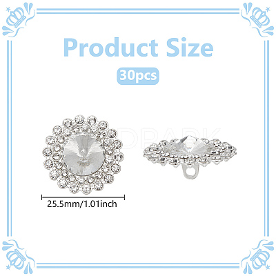 30Pcs Alloy Rhinestone Shank Buttons BUTT-MA0001-03-1