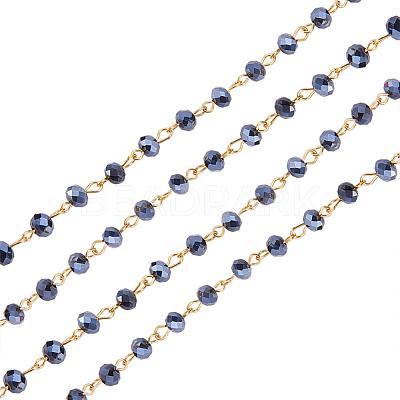 Handmade Rondelle Glass Beads Chains for Necklaces Bracelets Making AJEW-JB00037-03-1