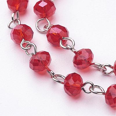 Handmade Rondelle Glass Beads Chains for Necklaces Bracelets Making AJEW-JB00038-06-1