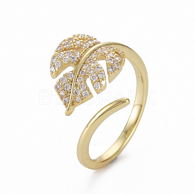 Brass Micro Pave Clear Cubic Zirconia Cuff Rings RJEW-Q164-014-NF-1