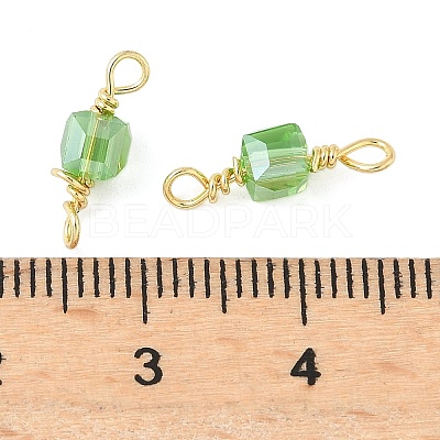 Glass Faceted Cube Connector Charms KK-C097-10G-01-1