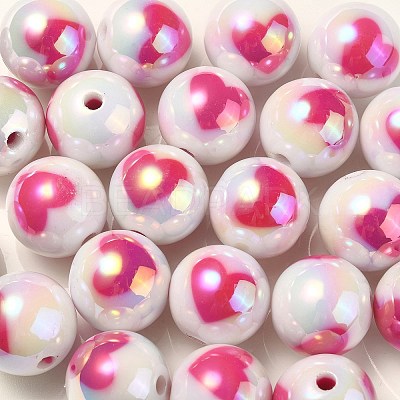 UV Plating Rainbow Iridescent Acrylic Beads OACR-F004-09E-1