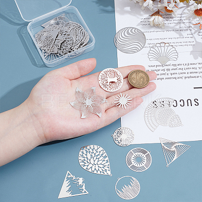 48Pcs 12 Styles 201/304 Stainless Steel Filigree Pendants STAS-UN0064-14-1