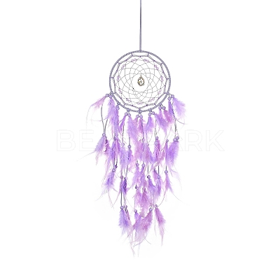 Woven Web/Net with Feather Hanging Ornaments HJEW-G025-03C-1