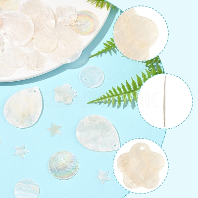 56Pcs 5 Styles Natural Capiz Shell Pendants SHEL-FS0001-08-1