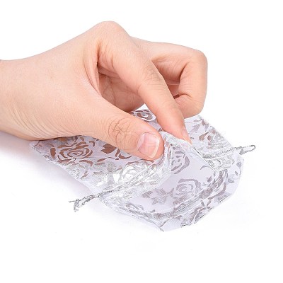 Rose Printed Organza Bags X-OP-R021-10x12-03-1