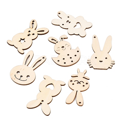 7Pcs Wood Pendants WOOD-G028-09-1
