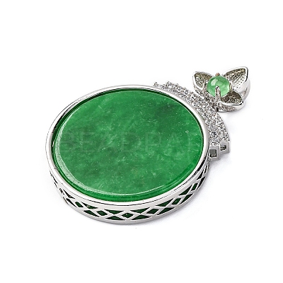 Dyed Natural Myanmar Jade Flower Flat Round Pendants KK-Q050-03B-1